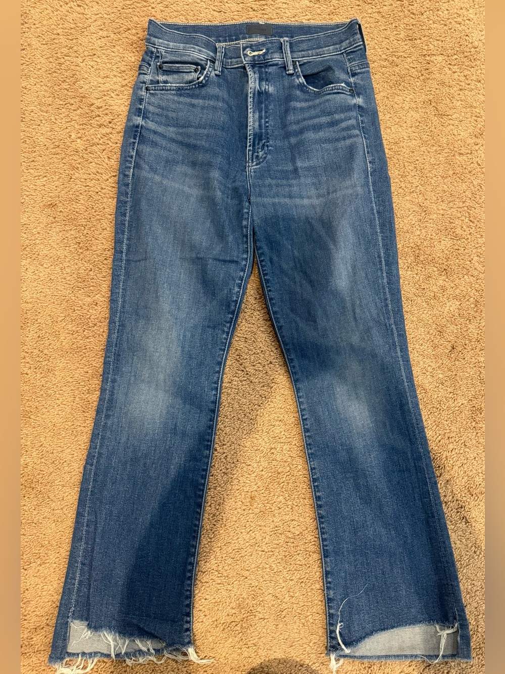 MOTHER Women's Blue Flare Jeans with Frayed Hem